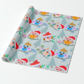 Cute Kerstoowl Patroon Cadeaupapier (Uitgerold)