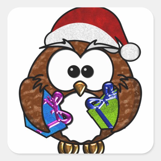 Cute Kerstoowl Vierkante Sticker (Voorkant)