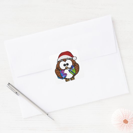 Cute Kerstoowl Vierkante Sticker (Envelop)