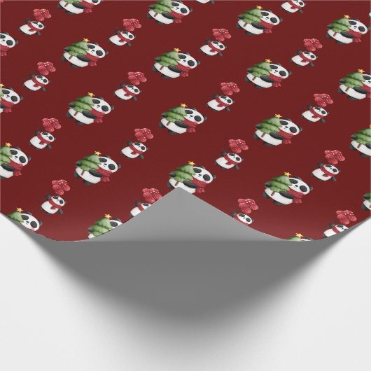 Cute Kerstpanda Cadeaupapier (Hoek)