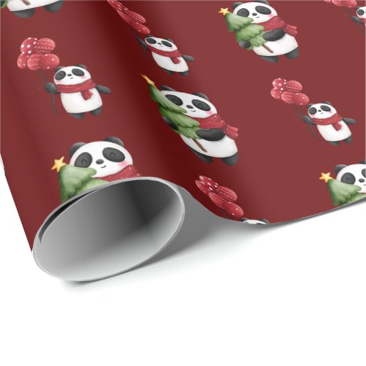 Cute Kerstpanda Cadeaupapier (Rol Hoek)