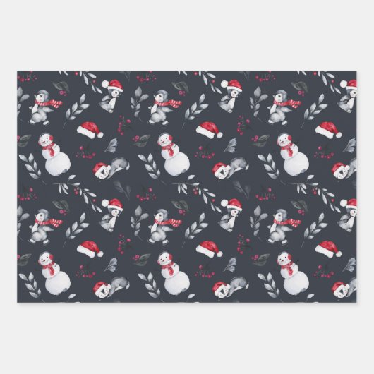 Cute kerstpattern Penguin Illustratie Kinder Inpakpapier Vel (Voorkant 2)