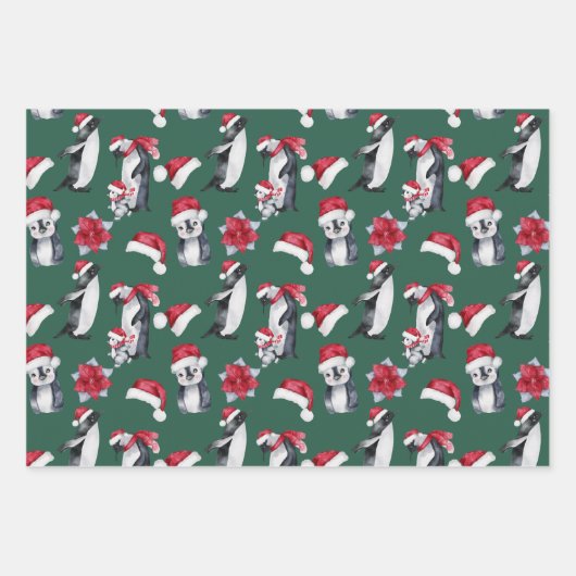 Cute kerstpattern Penguin Illustratie Kinder Inpakpapier Vel (Voorkant)