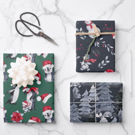 Cute kerstpattern Penguin Illustratie Kinder Inpakpapier Vel (Voorkant)