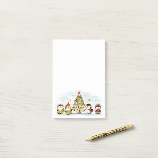 Cute KerstPenquins Post-it® Notes (Op bureau)