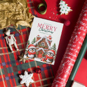 Cute Kerstpinguïn en Gemberkoekhuis Feestdagenkaart