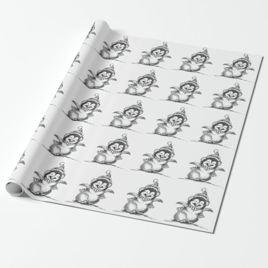 Cute Kerstpinguin, Happy Baby Bird Cadeaupapier (Uitgerold)