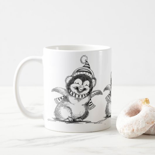 Cute Kerstpinguin, Happy Baby Bird Koffiemok (Met donut)