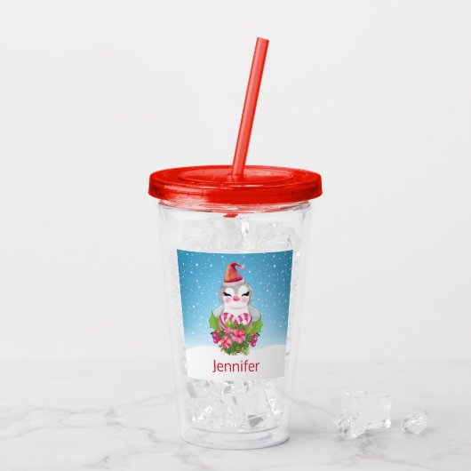 Cute Kerstpinguïn in Santa Hat Acryl Drinkbeker (Achterkant ijs)