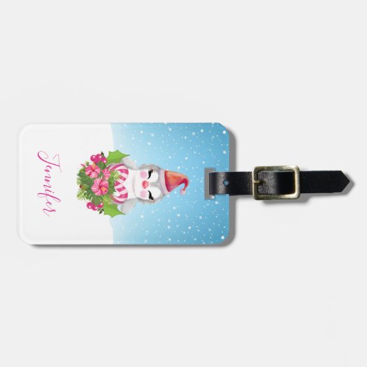 Cute Kerstpinguïn in Santa Hat Bagagelabel (Voorkant horizontaal)