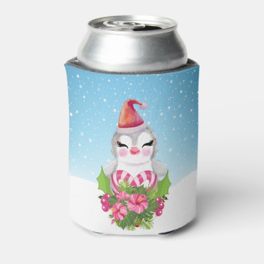 Cute Kerstpinguïn in Santa Hat Blikjeskoeler (Blikje Achterkant)