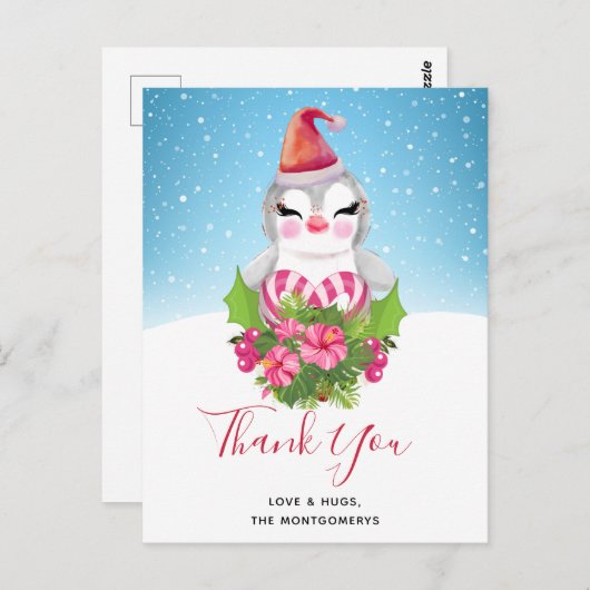 Cute Kerstpinguin in Santa Hat Dank je Briefkaart (Voorkant / Achterkant)