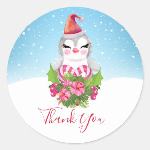 Cute Kerstpinguin in Santa Hat Dank je Ronde Sticker
