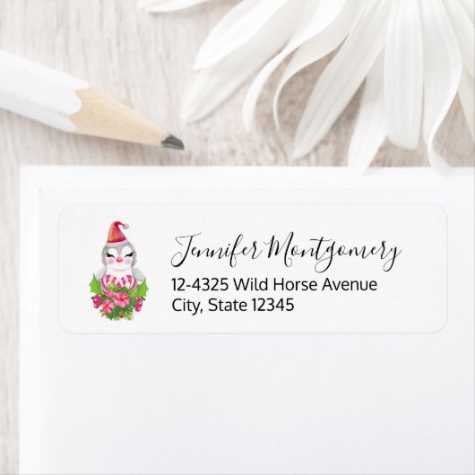 Cute Kerstpinguïn in Santa Hat Etiket (Insitu)