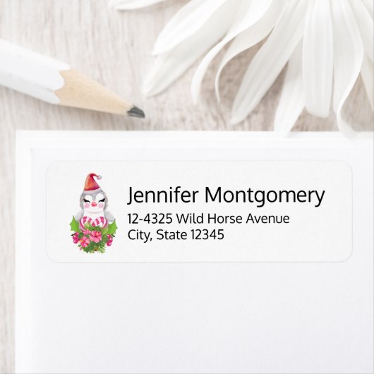 Cute Kerstpinguïn in Santa Hat Etiket (Insitu)