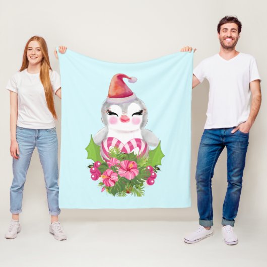 Cute Kerstpinguïn in Santa Hat Fleece Deken (In situ)