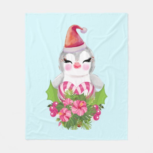 Cute Kerstpinguïn in Santa Hat Fleece Deken (Voorkant)
