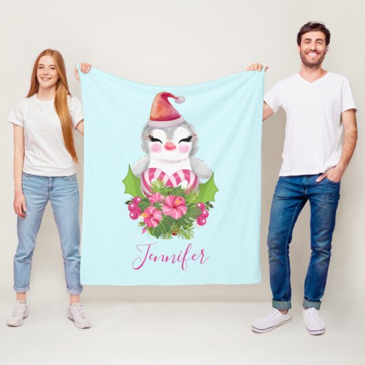 Cute Kerstpinguïn in Santa Hat Fleece Deken (In situ)
