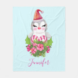 Cute Kerstpinguïn in Santa Hat Fleece Deken