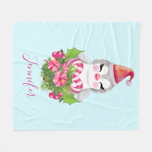 Cute Kerstpinguïn in Santa Hat Fleece Deken (Voorkant (Horizontaal))