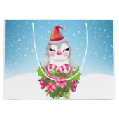 Cute Kerstpinguïn in Santa Hat Groot Cadeauzakje (Voorkant)