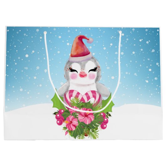 Cute Kerstpinguïn in Santa Hat Groot Cadeauzakje (Achterkant)
