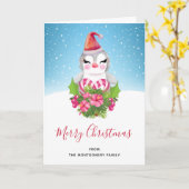 Cute Kerstpinguïn in Santa Hat Kaart (Gele Bloem)