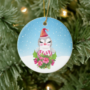 Cute Kerstpinguïn in Santa Hat Keramisch Ornament
