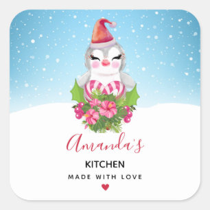 Cute Kerstpinguin in Santa Hat Kitchen Vierkante Sticker