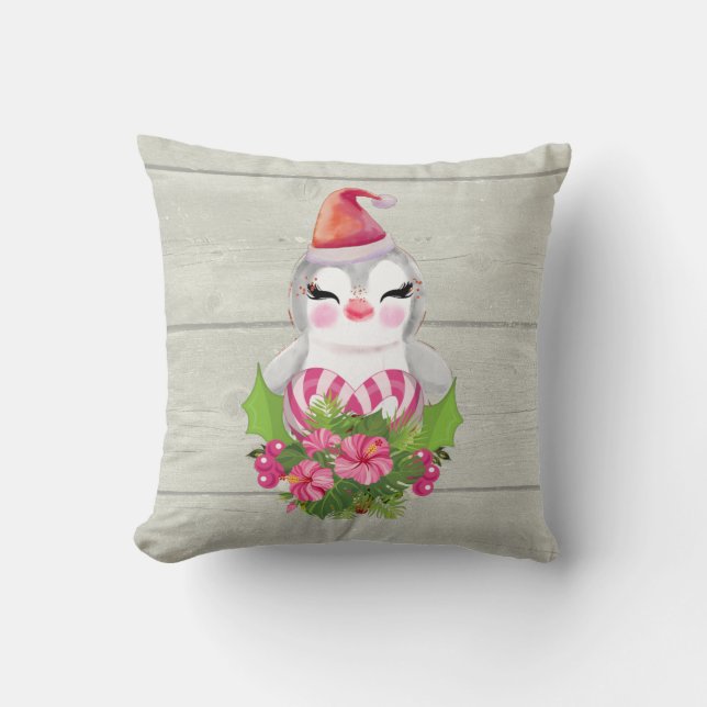 Cute Kerstpinguïn in Santa Hat Kussen (Voorkant)