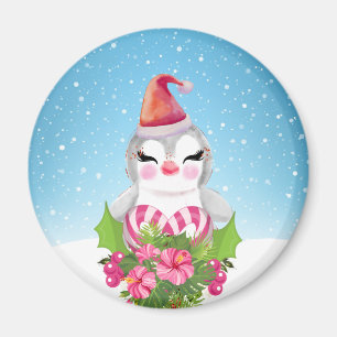 Cute Kerstpinguïn in Santa Hat Magneet