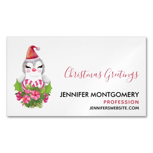 Cute Kerstpinguïn in Santa Hat Magnetisch Visitekaartje (Voorkant)