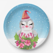 Cute Kerstpinguïn in Santa Hat Papieren Bordje (Voorkant)