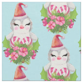Cute Kerstpinguin in Santa Hat Pattern Stof (Close Up)