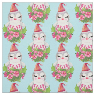 Cute Kerstpinguin in Santa Hat Pattern Stof