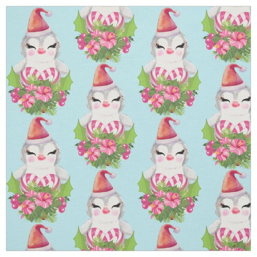 Cute Kerstpinguin in Santa Hat Pattern Stof (Swatch)