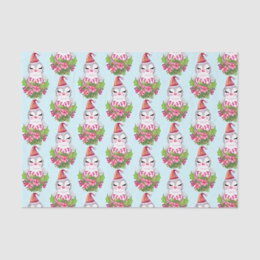 Cute Kerstpinguin in Santa Hat Pattern Tissuepapier (Voorkant)