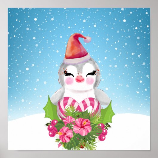 Cute Kerstpinguïn in Santa Hat Poster (Voorkant)