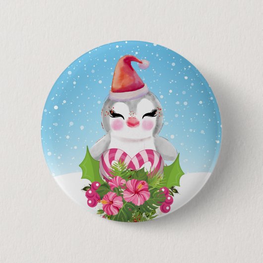 Cute Kerstpinguïn in Santa Hat Ronde Button 5,7 Cm (Voorkant)