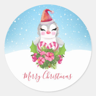 Cute Kerstpinguïn in Santa Hat Ronde Sticker