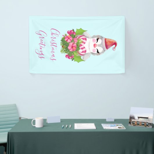 Cute Kerstpinguïn in Santa Hat Spandoek (Beurs)