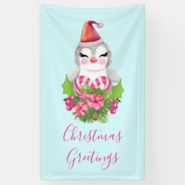 Cute Kerstpinguïn in Santa Hat Spandoek