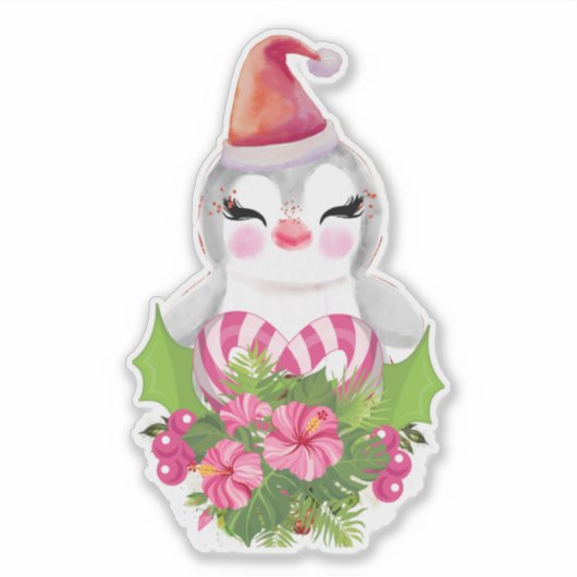 Cute Kerstpinguïn in Santa Hat Sticker (Voorkant)