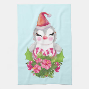 Cute Kerstpinguïn in Santa Hat Theedoek