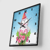 Cute Kerstpinguïn in Santa Hat Vierkante Klok (Hoek)