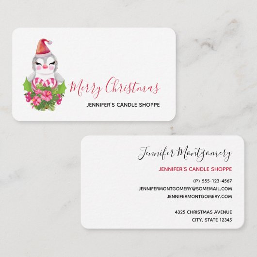Cute Kerstpinguïn in Santa Hat Visitekaartje (Voorkant / Achterkant)