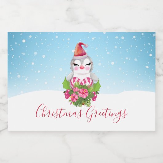 Cute Kerstpinguïn in Santa Hat Voedselcontainer Etiket (Enkel label)