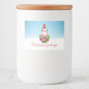 Cute Kerstpinguïn in Santa Hat Voedselcontainer Etiket