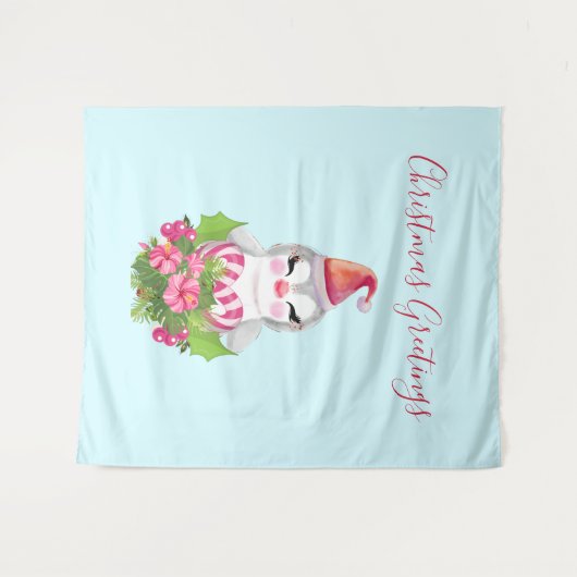 Cute Kerstpinguïn in Santa Hat Wandkleed (Voorkant (horizontaal))