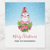 Cute Kerstpinguïn in Santa Hat Wijn Etiket (Enkel label)